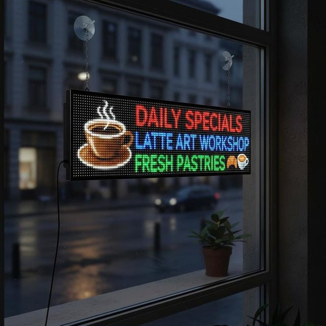 Programmierbares P10 LED-Laufschriftanzeige Display mit Bluetooth-App-Steuerung, vollfarbiges flexibles digitales Lauftext-Panel für Text, Muster und GIFs, Schwarz, B/H: 99 x 35 cm - Bild 1
