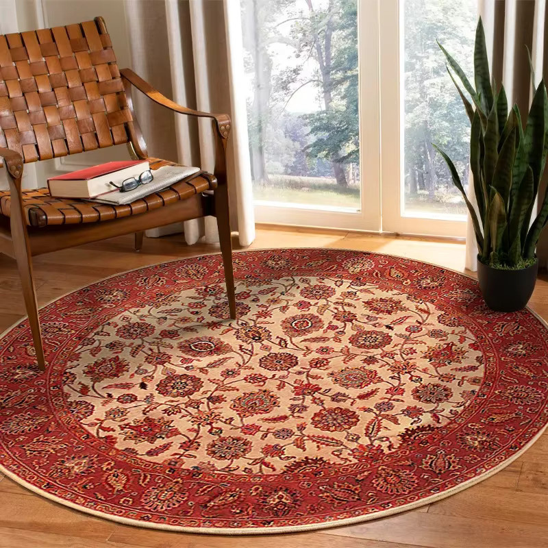 VIKAMA Kristall Runder Boho Teppich in Rot mit Ethnischer Musterung und Rutschfester Bodenmatte für Wohnzimmer und Schlafzimmer - Bild 1
