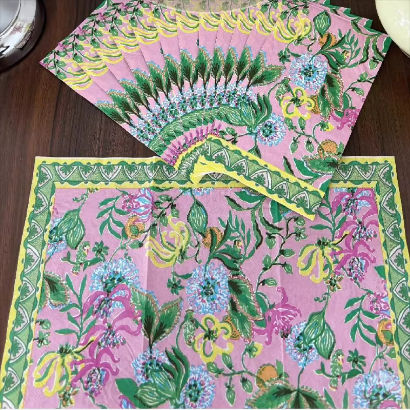 20 Stück GUANYAO Servietten mit Aquarell-Blumendruck in Multicolour, 2-lagig, B: 33 cm, H: 40 cm - Bild 4