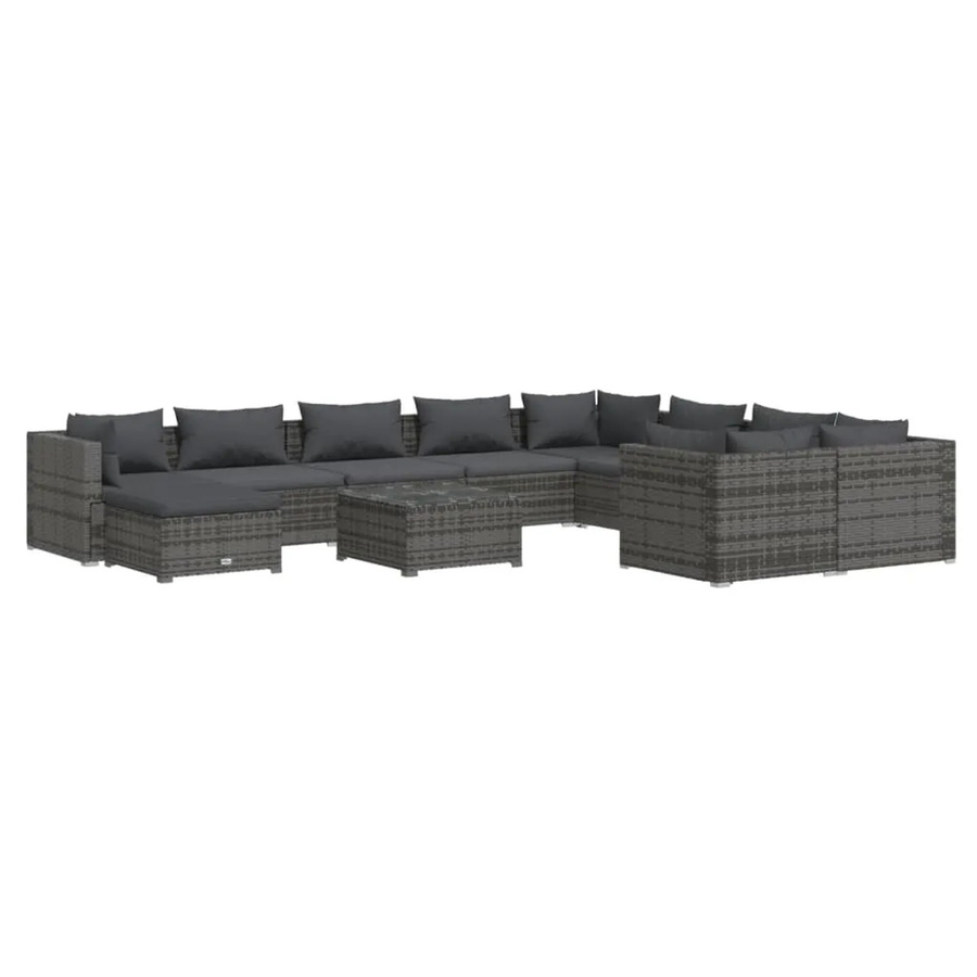 vidaXL 11-tlg. Garten-Lounge-Set in U-Form aus Poly Rattan mit Kissen in Grau-Anthrazit - Bild 2