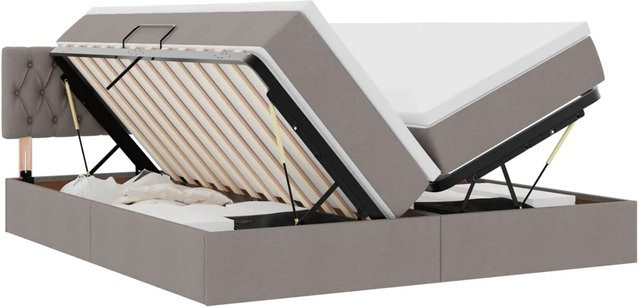 vidaXL Bett mit Kopfteil und LED-Lichtleisten in Taupe, B/T: 180 x 200 cm - Bild 1
