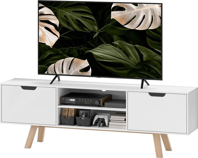 Aosom TV-Schrank Weiß als Lowboard für Fernseher bis 65 Zoll mit 2 Schränken und 2 Regalebenen, B/T/H: 150 x 50 x 39 cm - Bild 1