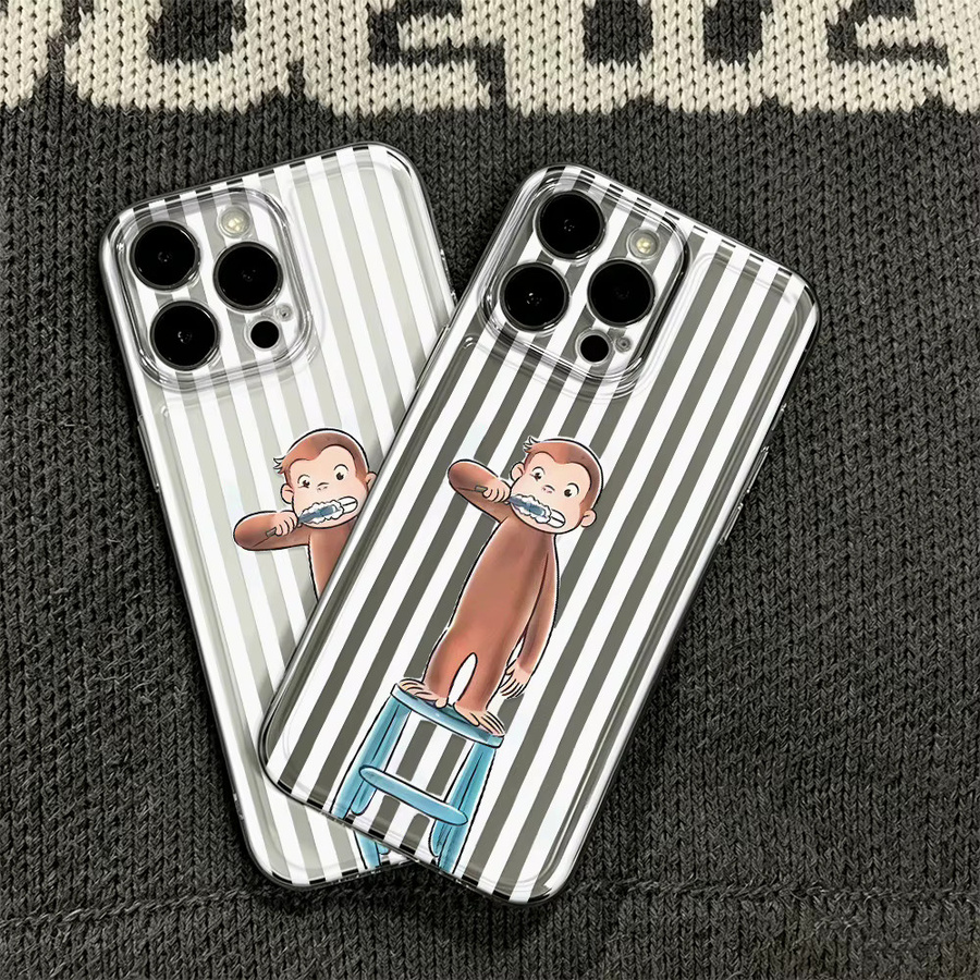 Remazy Stoßfeste Handyhülle mit Cartoon-Affen-Motiv und Streifen für iPhone 17 16 15 14 13 12 11 Pro Max Mini XS X XR 7 Plus in Multicolour - Bild 2