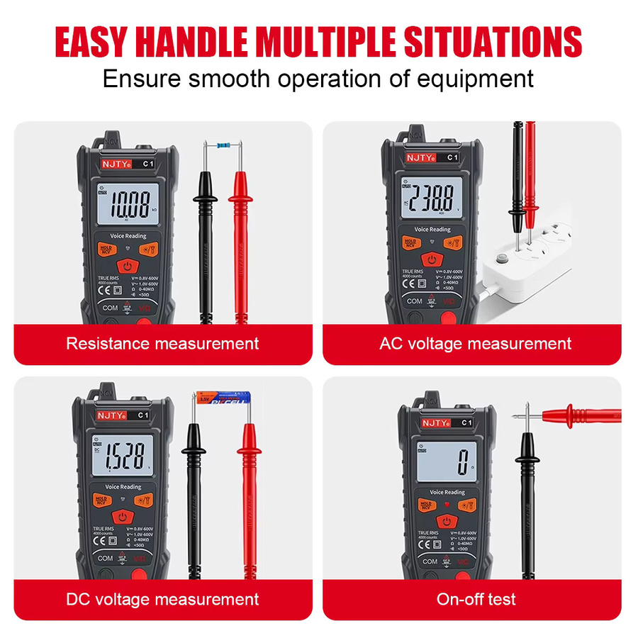 NJTY C1 Digitalmultimeter in Schwarz mit 4000 Zählungen, TRMS, AUTO-Reichweite und hintergrundbeleuchtetem LCD für AC/DC-Spannung und Widerstand - Bild 5
