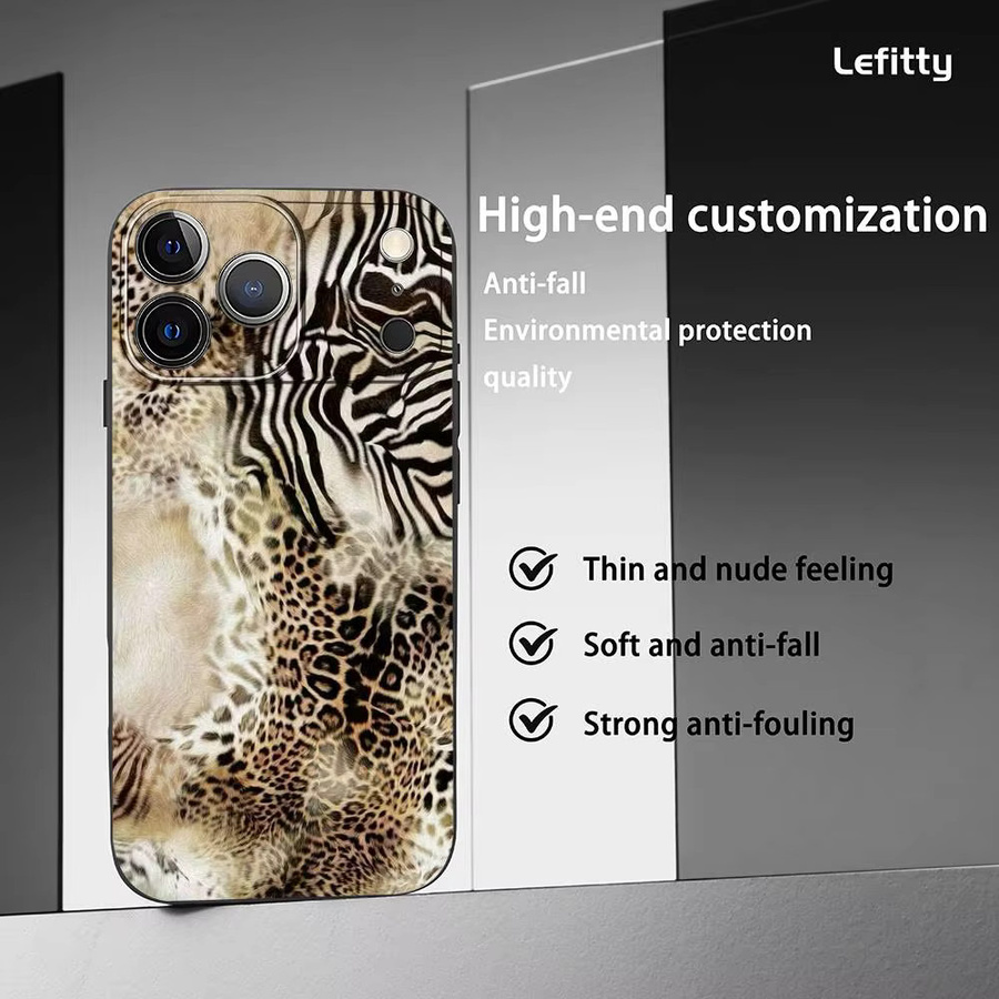 Leopard Print Handyhülle für iPhone 11 bis 17 Pro Max Plus Mini in Schwarz Matt Soft Shell - Bild 2