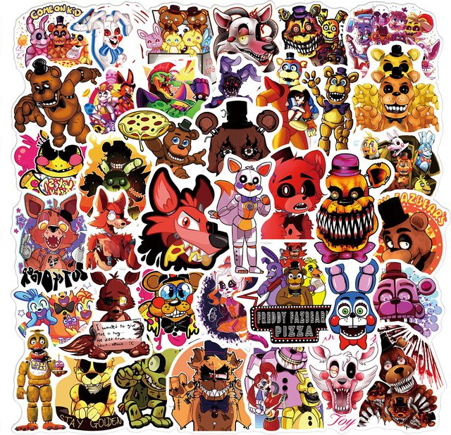 50 Stück Five Nights At Freddys Aufkleber mit niedlichen Cartoon Anime Mustern in Multicolour zur Dekoration von Notizbüchern und Tassen - Bild 1