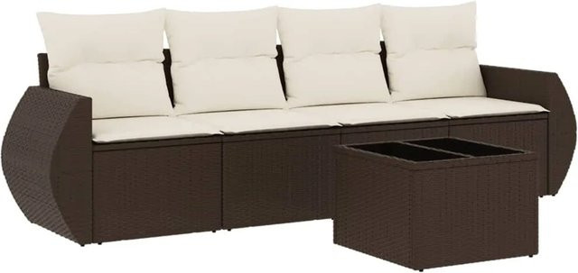 vidaXL 5-tlg Garten-Sofagarnitur in L-Form aus braunem Polyrattan mit wetterfesten Kissen - Bild 1