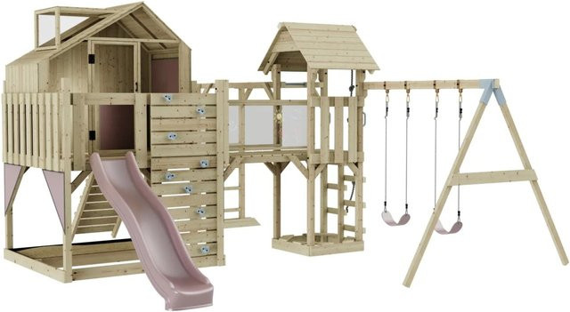 OutdoorToys Spielturm Knut mit Kinderschaukel in Pink aus Holz und Stahl - Bild 1