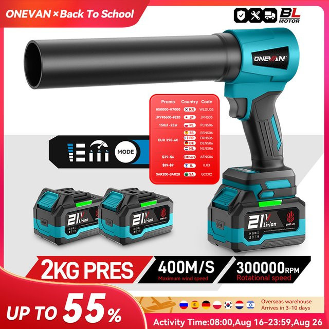 ONEVAN Elektrischer Turbo Blower Jet Fan 4000W mit 300000 RPM und 400 M/S für Makita 18V Akkus - Bild 1