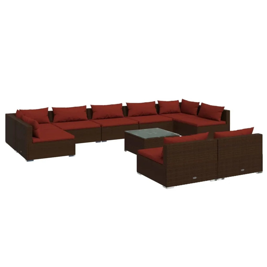 vidaXL 10-tlg Garten-Lounge-Set in U-Form aus braunem Poly-Rattan mit Kissen und Couchtisch - Bild 2
