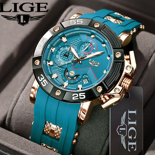 TOP LIGE Armbanduhr Quarz, Silikon, Blau, Gold, Herren - Bild 1