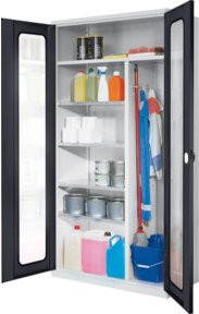 Kappes ErgoPlus Putzmittelschrank aus Stahlblech mit Sichtfenstertüren und 4 Fachböden in Grau, H: 195,0 cm, B: 100,0 cm, T: 50,0 cm - Bild 1