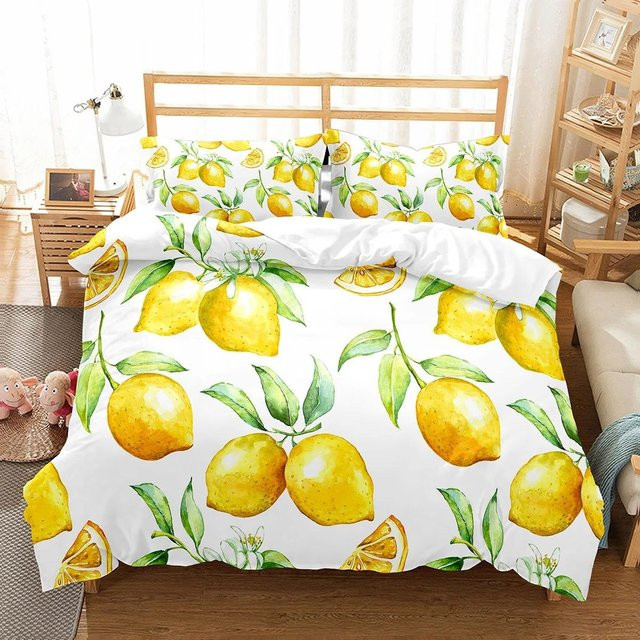 Bettwäscheset mit Zitronen-Fruchtmuster von JMG Household Supplies in Gelb und Weiß, bestehend aus Bettbezug und Kissenbezug aus Mikrofaser, B/H: 140 x 210 cm - Bild 1