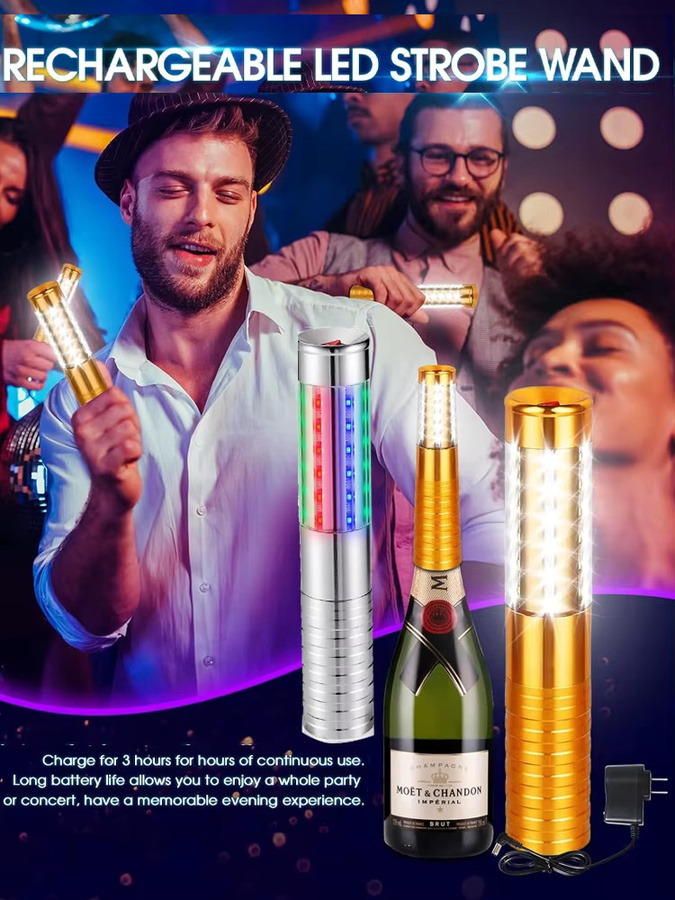XIWANGFIRE Wiederaufladbarer LED-Leuchtstab für Flaschenservice in Gold und Weiß mit RGB-Effekt für Bar und Party - Bild 7