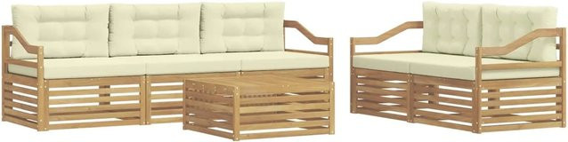 vidaXL Outdoor-Sofagarnitur aus Akazienholz mit Polstern in Weiß und Beige, 6-teiliges Set mit Tisch und Sitzkissen im modernen Latten-Design - Bild 1
