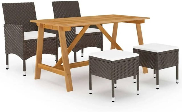 vidaXL 5-tlg Garten-Essgruppe aus Polyrattan und Akazienholz in Braun und Weiß - Bild 1