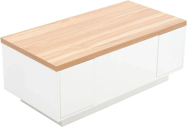okwish Couchtisch mit Doppel-Hebemechanismus und verstecktem Stauraum in Weiß und Natur, B/T/H: 100 x 50 x 55,5 cm - Bild 1