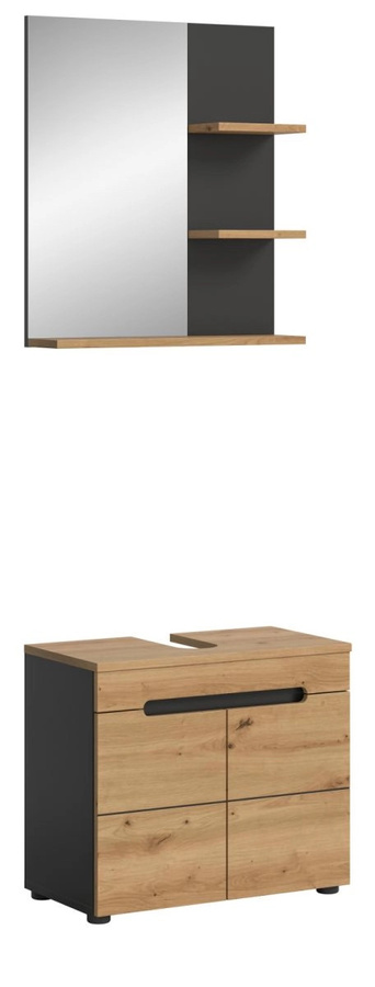 Inn.Furn Badmöbel Set Cooper 2-teilig in Eiche und Grau, Waschbeckenunterschrank und Spiegelschrank, Breite: 63 cm - Bild 2