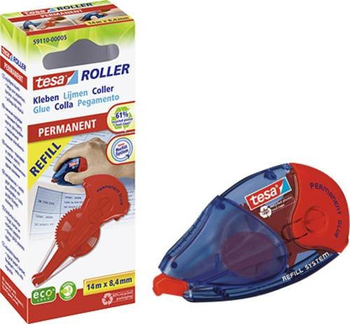 tesa Kleberoller ROLLER Permanent ecoLogo Set mit 1x Refill, 8,4 mm Breite und 14 m Klebelänge, permanent haftend - Bild 1