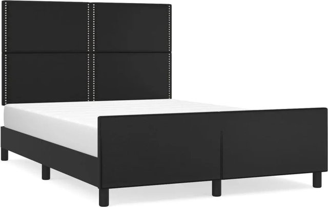vidaXL Bettgestell mit Kopfteil in Schwarz aus Kunstleder und Holz, B/T/H: 140 x 190 x 128 cm - Bild 1