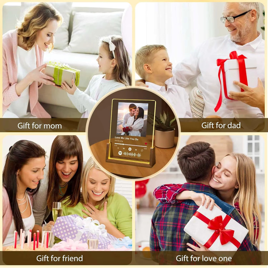 Personalisierte Spotify-Platte als Lampe mit Foto, individueller Acrylrahmen in Transparent mit warmweißem Licht und USB-Anschluss - Bild 5