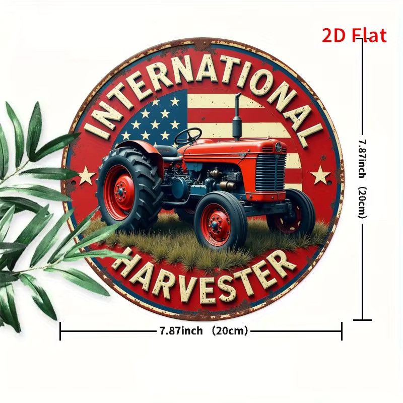Rundes Vintage-Eisenschild Potdemiel mit Harvester-Traktor-Logo als Wanddekoration, Durchmesser: 20 cm, Multicolor - Bild 2