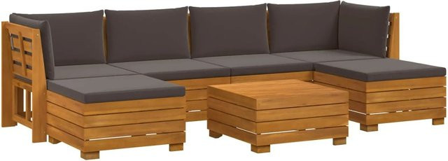 vidaXL Outdoor-Sofagarnitur aus Massivholz Akazie in Braun mit 7 Teilen und Kissen in Dunkelgrau - Bild 1