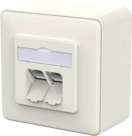 Metz Connect E-DAT C6A IDC Ethernet LAN Dose, 2 Port, Aufputz, Reinweiß - Bild 1