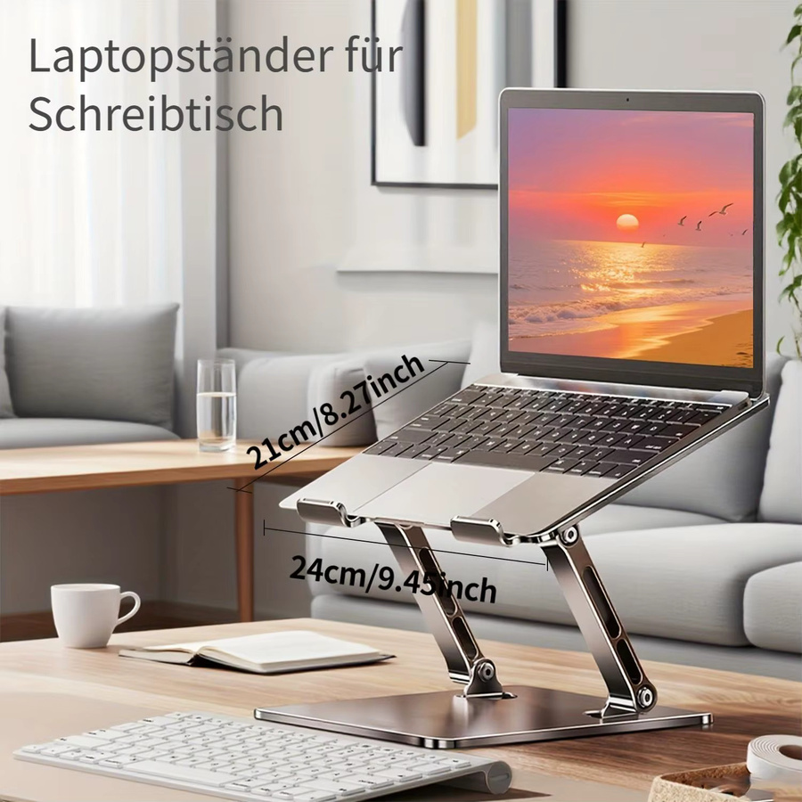 Laptop Stand Silver 360 Grad drehbar und höhenverstellbar, ergonomischer Notebook Holder für bis zu 18 Zoll Laptops und MacBook, Desktop Bracket für Gaming und Office - Bild 6