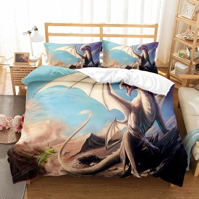 Binchi Outdoor Product Bettwäsche-Set mit Cartoon Drache Motiv, Blau, B/H: 135 x 200 cm - Bild 1