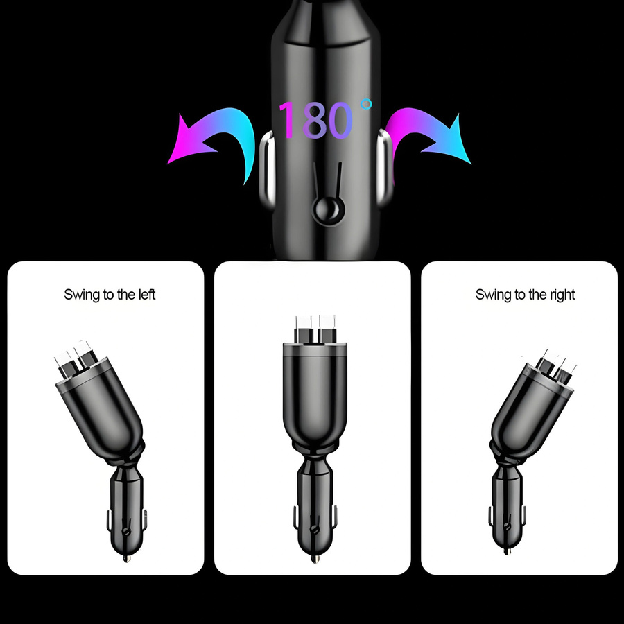 KEBETEME 150W Auto-Ladegerät mit einziehbarem USB-C PD Schnellladekabel in Schwarz für Samsung und Huawei als Universal Zigarettenanzünder-Adapter - Bild 6