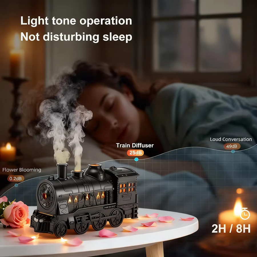 HAOYUNMA Aromadiffusor in Zugform mit Umgebungslicht und Timer, USB-betriebener Luftbefeuchter in Schwarz - Bild 2