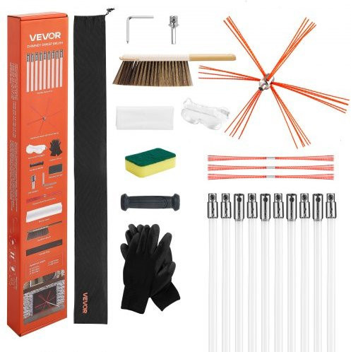 VEVOR Schornsteinreinigungsset mit 10 m maximaler Länge, biegbares Kaminreinigungs-Werkzeug für quadratische und rechteckige Schornsteine, Multicolor - Bild 1