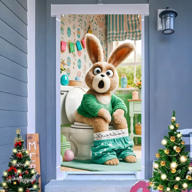 VIKAMA Osterhasen-Vorhänge mit Hasenmotiv als dekorative Veranda-Dekoration für Haustür und Eingangsbereich - Bild 1