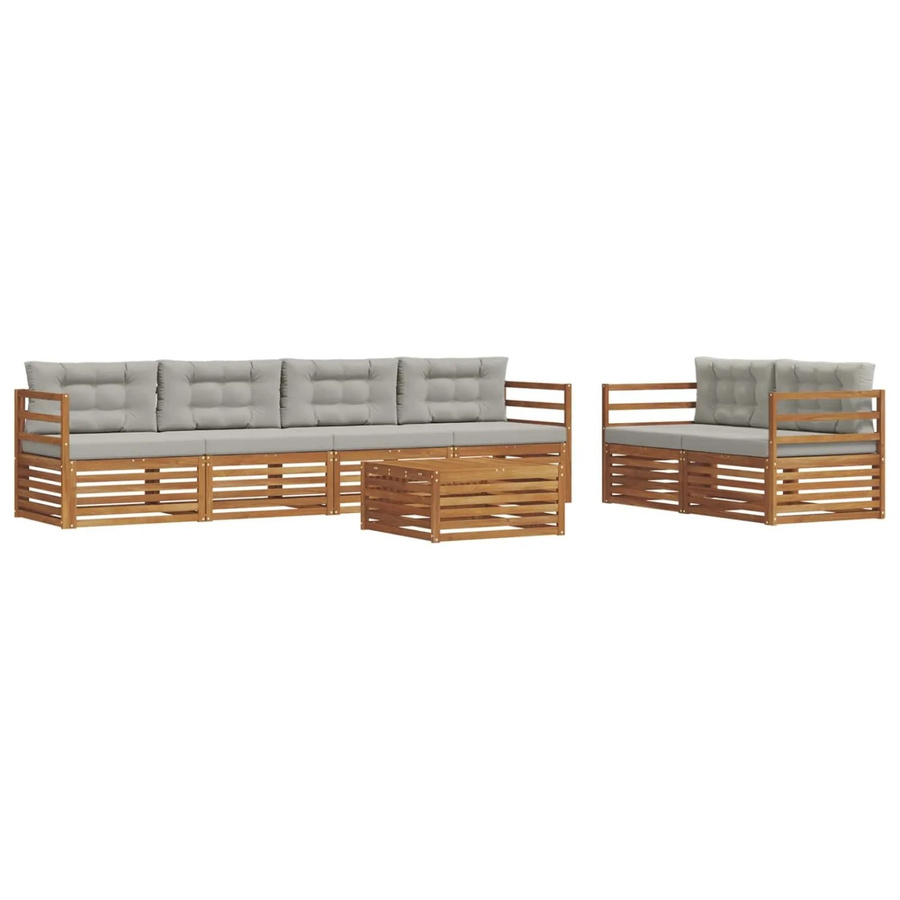 vidaXL Outdoor-Sofagarnitur aus massivem Akazienholz mit Kissen, 7-teiliges Set in Natur und Grau - Bild 2