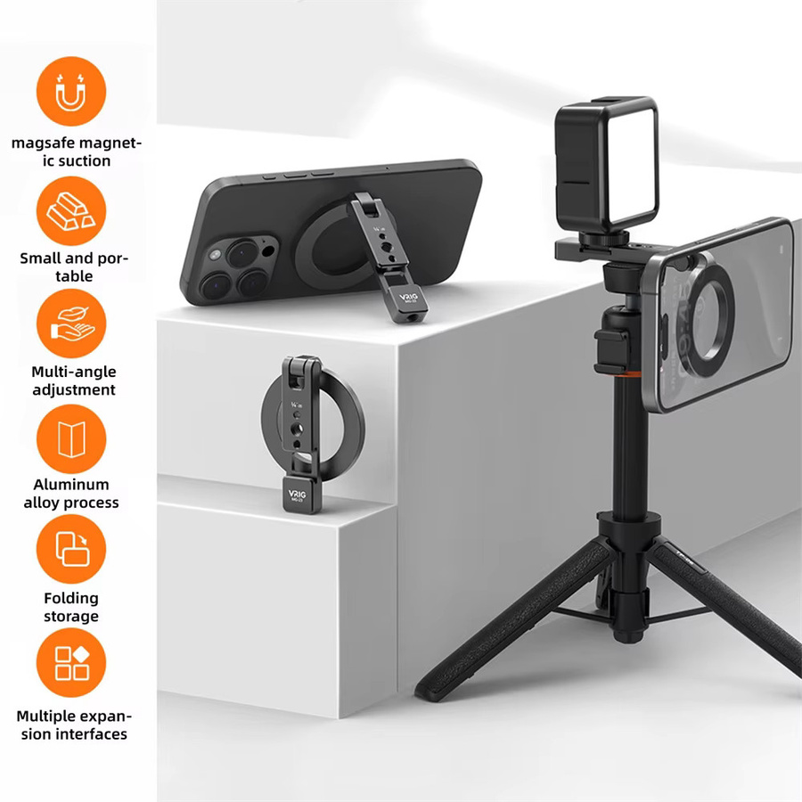 VRIG Multifunktions Magnet-Telefonhalterung für MagSafe iPhone und Android, Desktop-Stativ mit 1/4 Zoll Gewinde und Kaltgewindeschuh, Schwarz - Bild 2