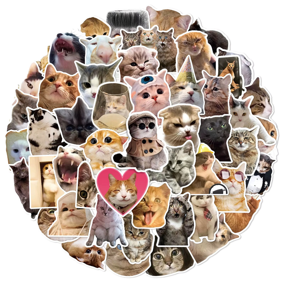 50er-Pack Realistische Katzen-Cartoon-Emotionsaufkleber aus wasserfestem PVC in Multicolour für Wasserflaschen, Gitarren und Notizbücher - Bild 2