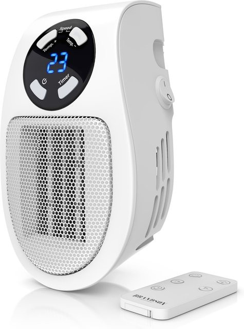 Brandson Steckdosen-Heizlüfter mit Fernbedienung und Temperaturregelung, 500W, Weiß - Bild 1