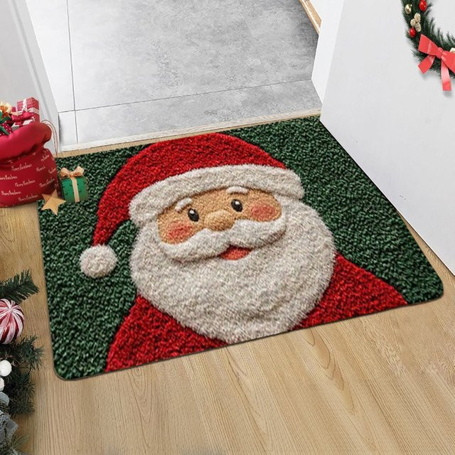 Weihnachts-Fußmatte mit kariertem Muster, rutschfeste und wetterfeste Willkommensteppich aus Polypropylen, B/B: 60,0 x 40,0 cm - Bild 1