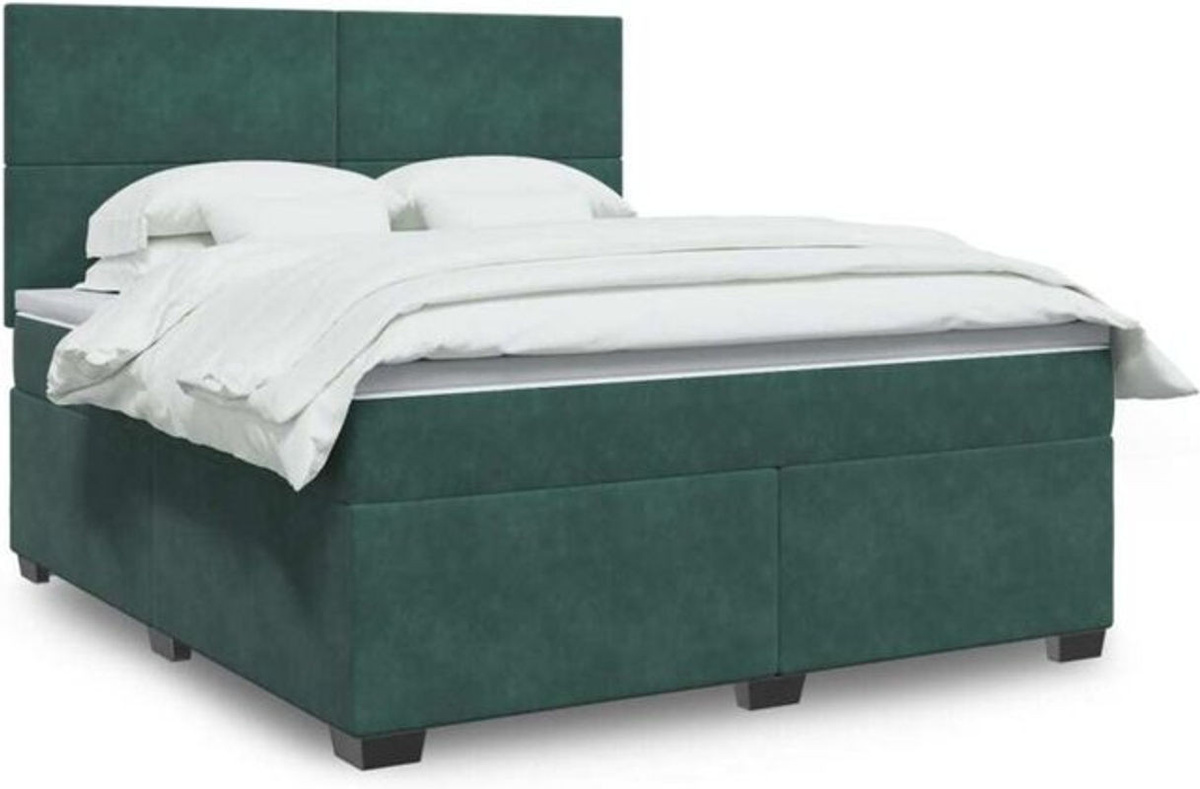 Vidaxl Boxspringbett mit Matratze aus Samt in Dunkelgrün, B/T/H: 180 x 200 x 150,5 cm - Bild 1