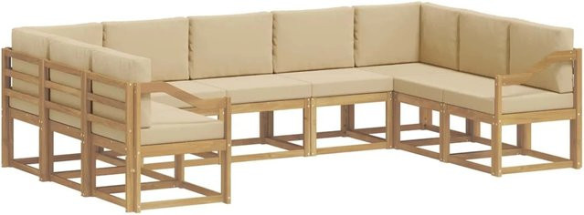 vidaXL Outdoor-Sofagarnitur in U-Form aus Akazienholz mit Kissen, Weiß und Beige - Bild 1