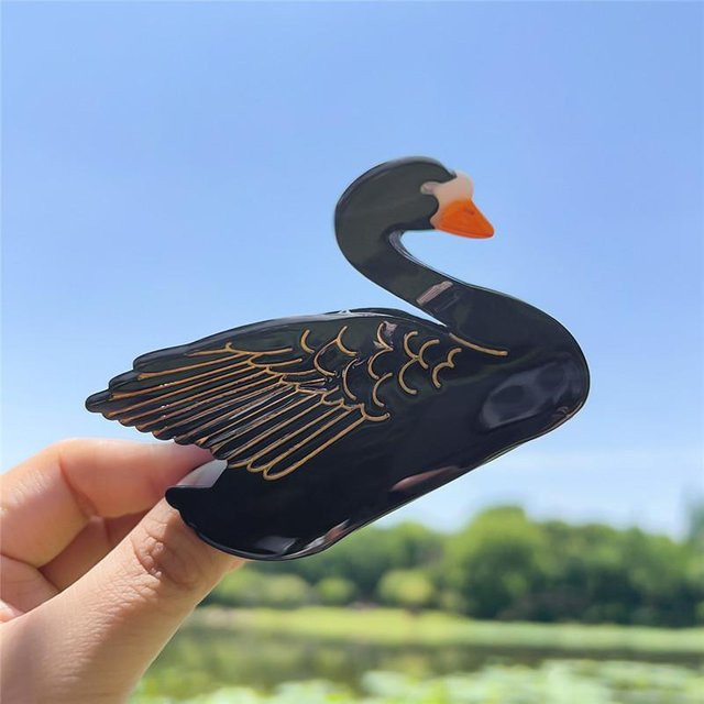 Haarklammer Schwan, Acetat, Schwarz Weiß, Damen - Bild 1