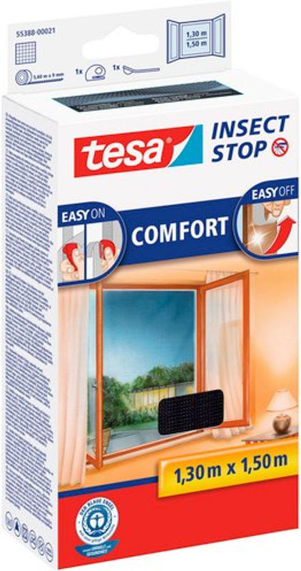 tesa Insect Stop Premium Klett-Fliegengitter aus Polyester, Breite: 150 cm, Höhe: 130 cm, anthrazit - Bild 3