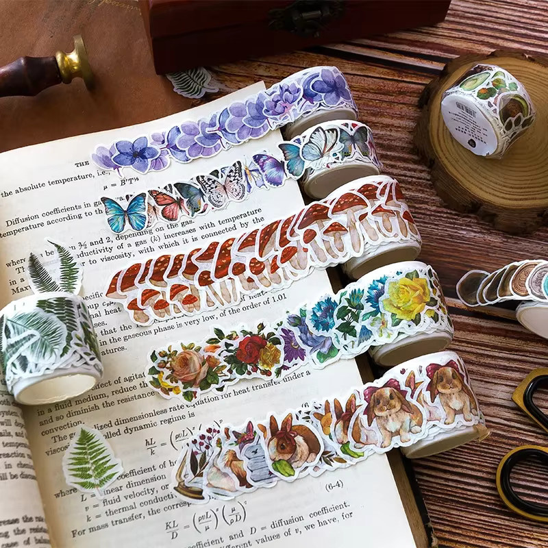 Journamm Washi-Aufkleber mit Blumen-Motiven für Scrapbooking und DIY-Collagen, 100 Stück pro Rolle, Mehrfarbig - Bild 2