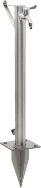 Relaxdays Wasserzapfstelle aus Edelstahl in Silber mit Schlauchhalter und Erdspieß, Höhe: 66 cm - Bild 1