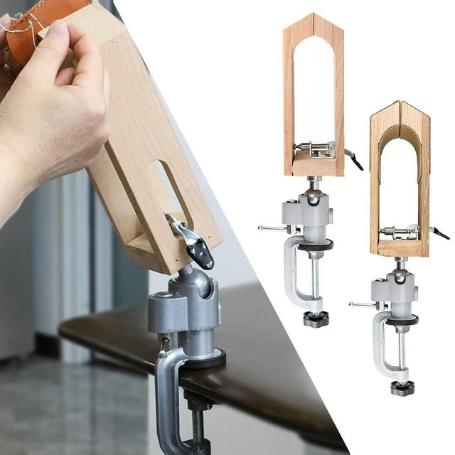 Einstellbarer Leder-Nähhalter aus Leder und Holz für das Handnähen und DIY-Lederhandwerk, Spannweite 0–55 mm - Bild 1