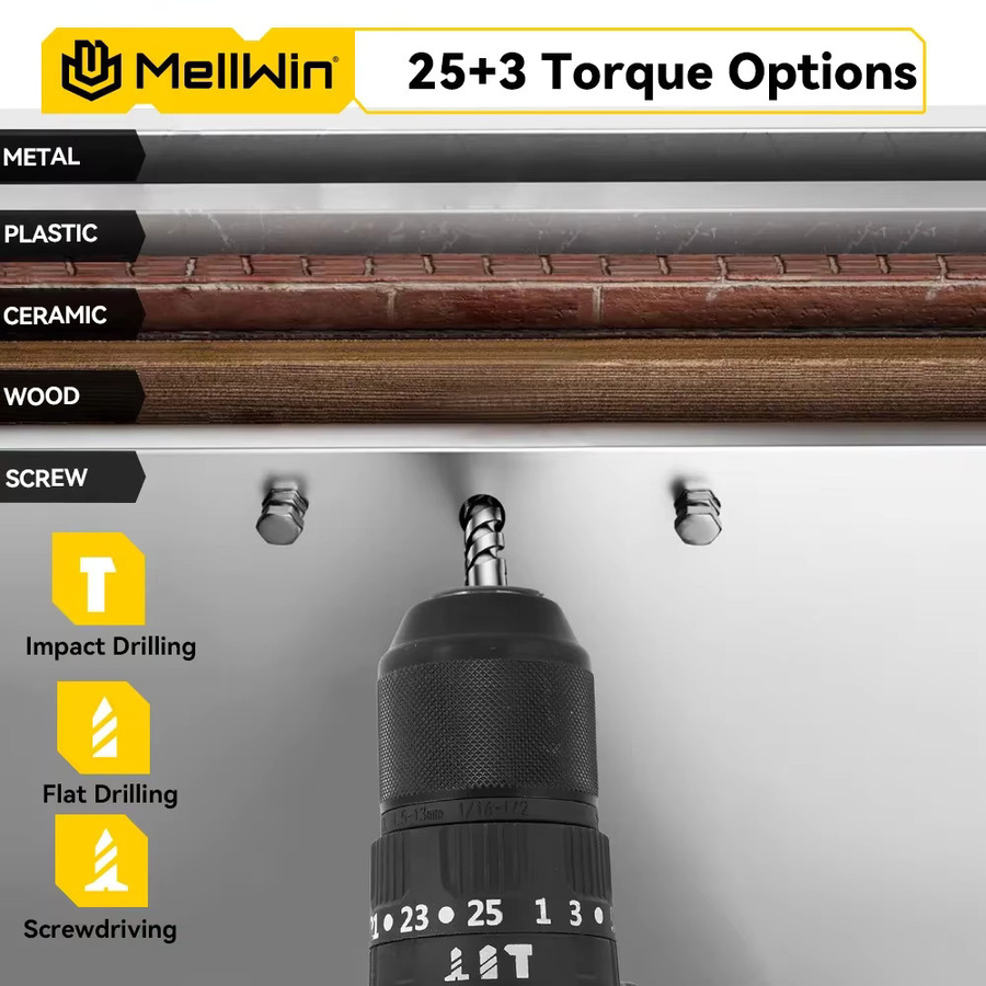 MELLWIN Bürstenloser Akku-Schlagbohrschrauber für Makita 18V LXT, Gelb, 13 mm Bohreraufnahme - Bild 4