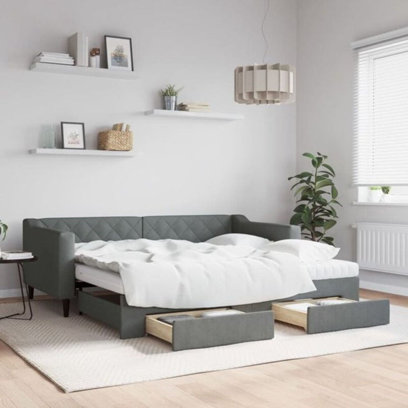 Ausziehbares Funktionsbett mit Schubladen von vidaxl in Anthrazit aus Stoff und Metall, B/H: 90 x 190 cm - Bild 1
