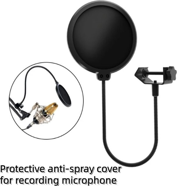 MF6 Mic Zubehör Metall PoP Doppelschichtfilter Universal Mikrofon Windschutzscheibe für Studio Aufnahme Kondensatormikrofon in Schwarz - Bild 1