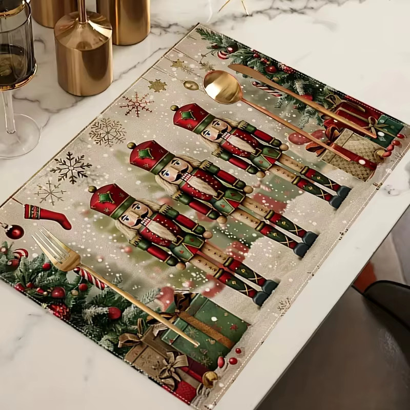 VIKAMA 4-teiliges Weihnachts-Tischset mit Nussknacker-Motiv in Rot, Grün und Gold - Bild 4